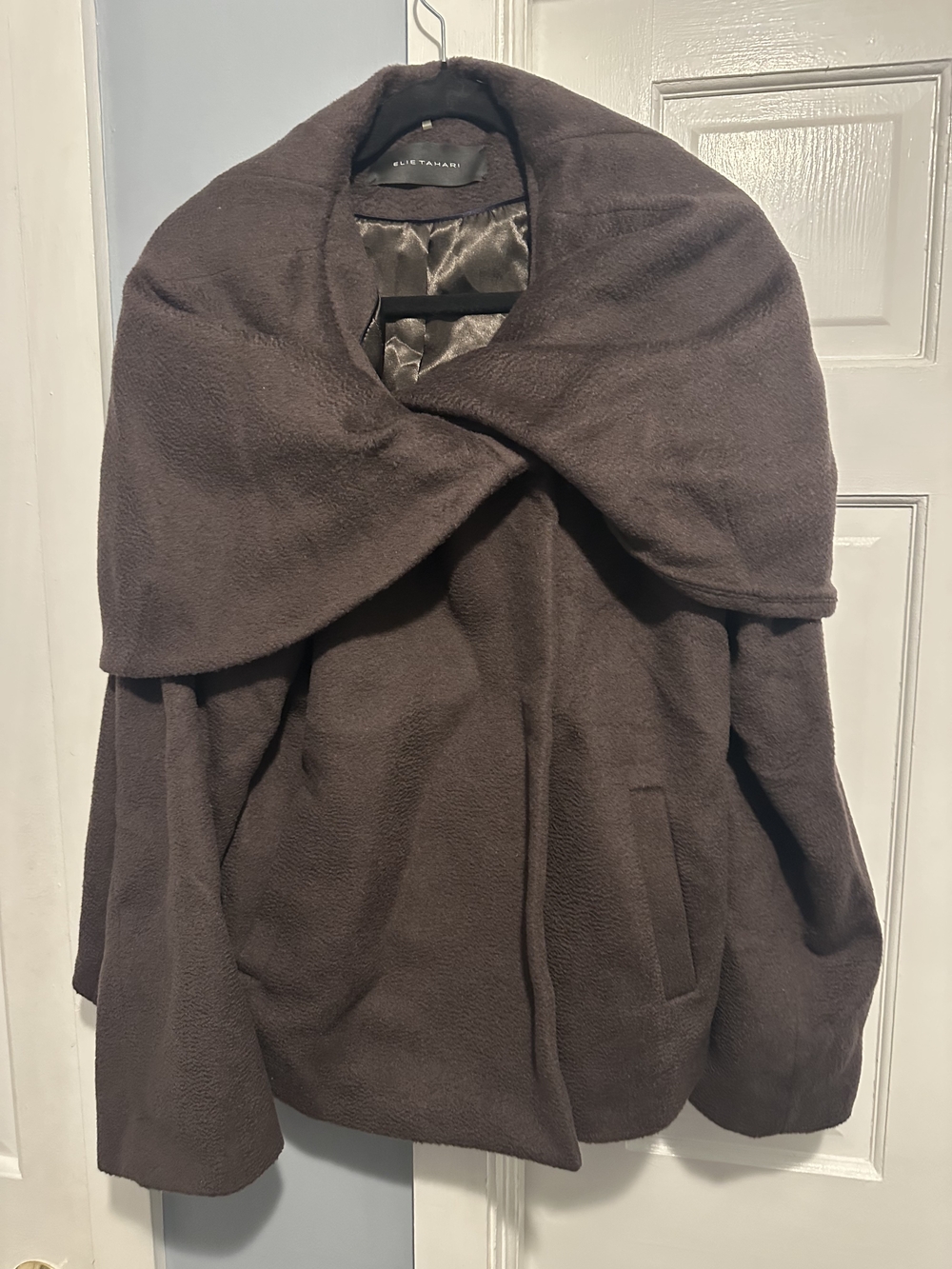 Elie Tahari Brown Funnel Collar Coat